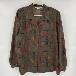 Vintage Truffles by YB Shirt Women's 20W Olive Long Sleeve Camp Collar USA